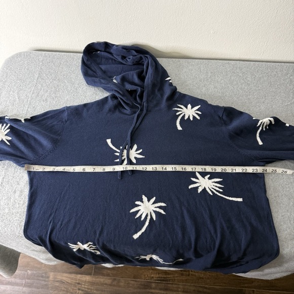 Onia Blue Cotton Hoodie Sweater Hooded Pullover Mens Large Knit Palm Trees Beach - Picture 8 of 12